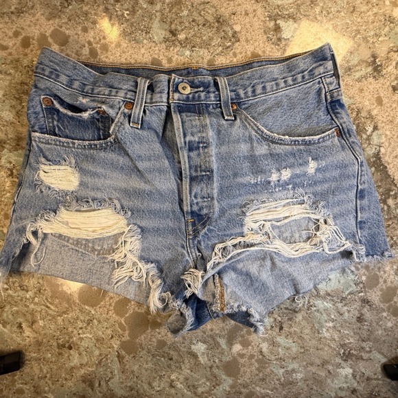 Levi's Pants - Levis 501 Womens Light Wash Distressed Denim Cut Off Shorts Button Fly W 30.5